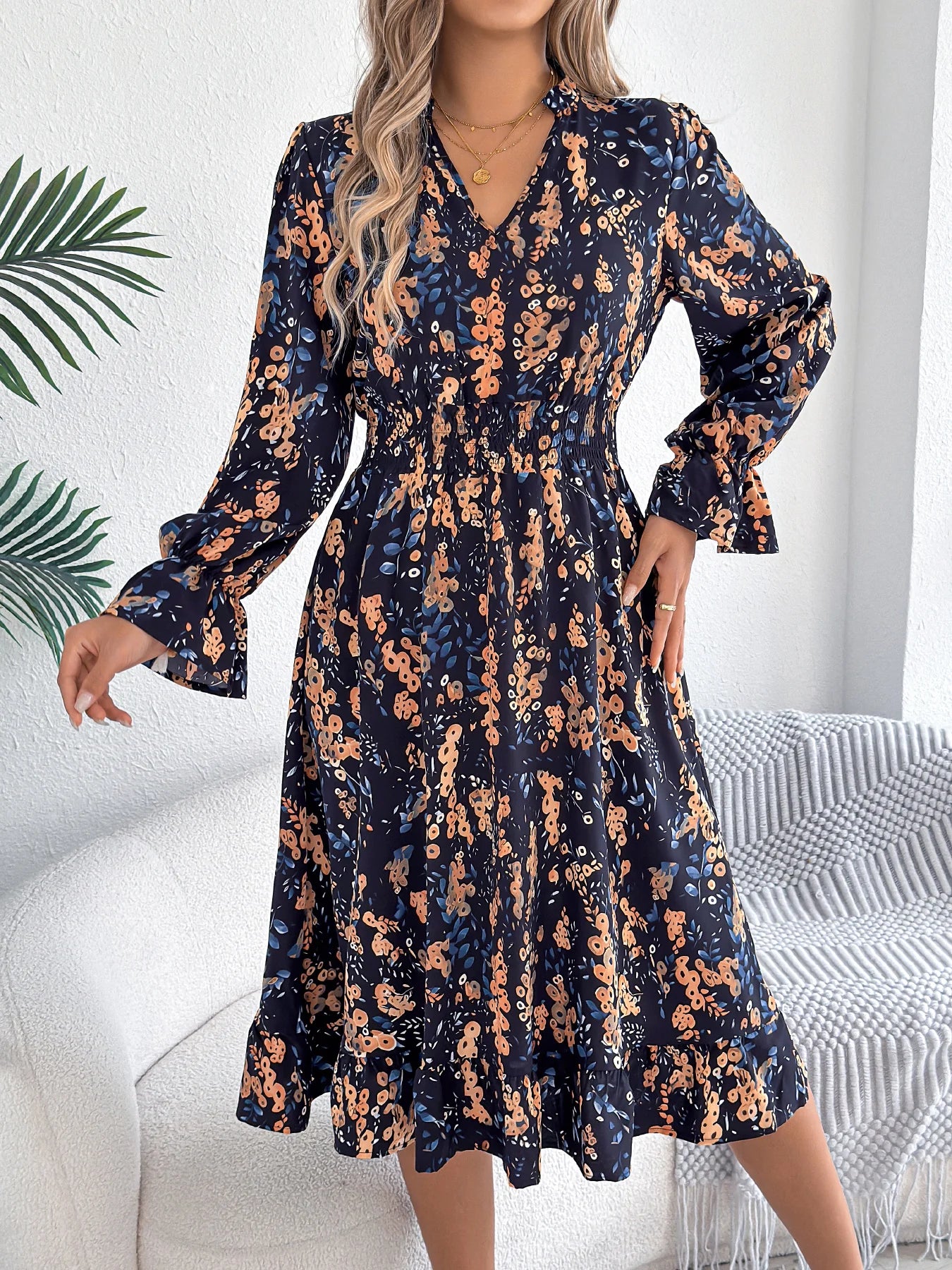 Women's Floral V-Neck Dress