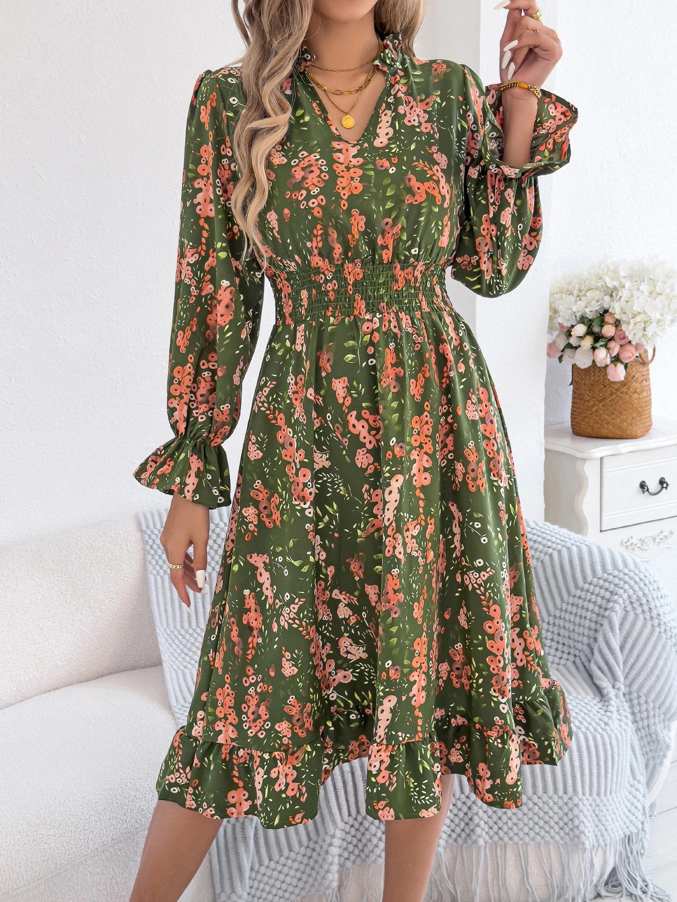 Women's Floral V-Neck Dress