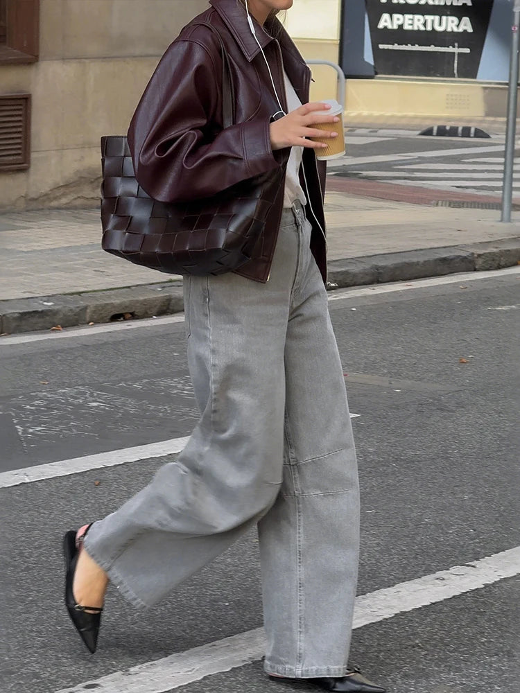 Women's Lapel Leather Jacket