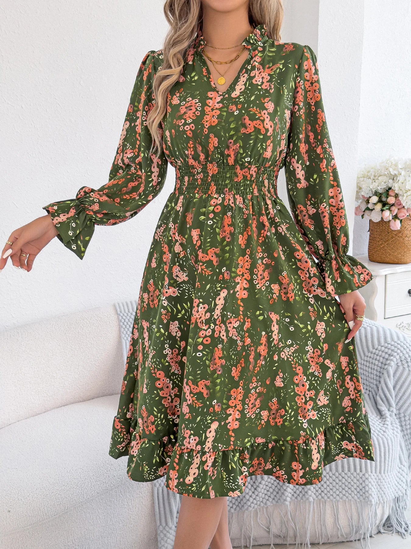 Women's Floral V-Neck Dress