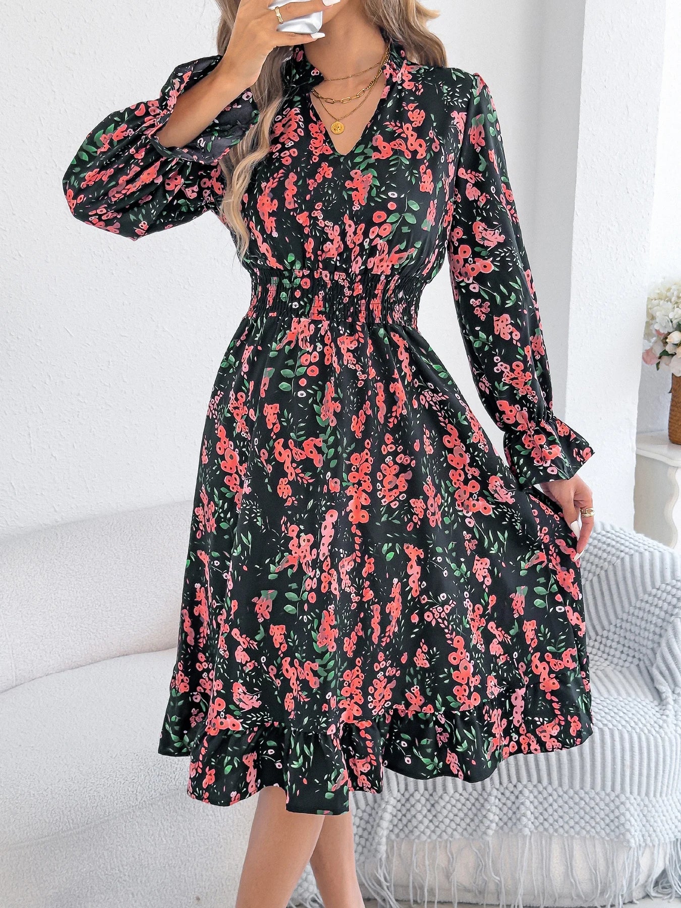 Women's Floral V-Neck Dress