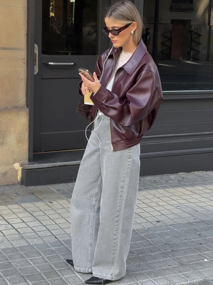 Women's Lapel Leather Jacket