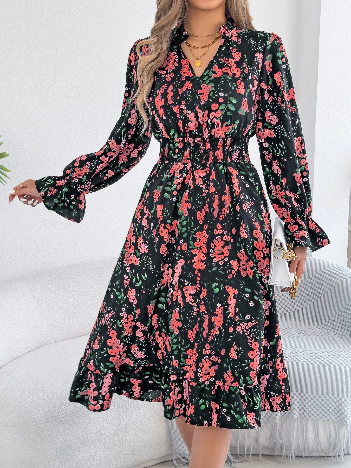 Women's Floral V-Neck Dress