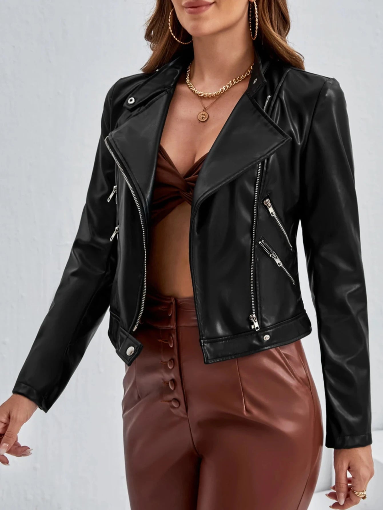 Elegant Sexy Leather Coat