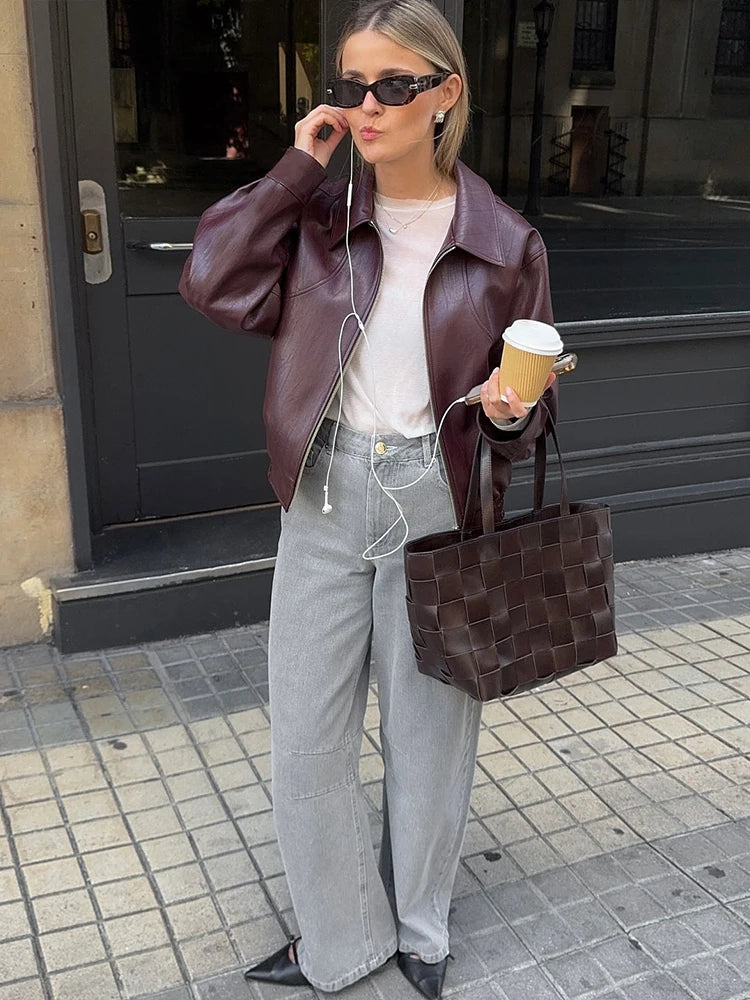 Women's Lapel Leather Jacket